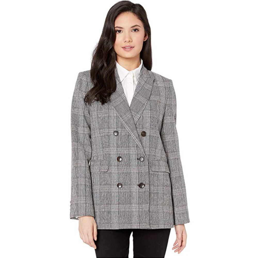 Bishop + Young Double Breasted Glen Plaid Oversized Blazer Gray {Qq20}